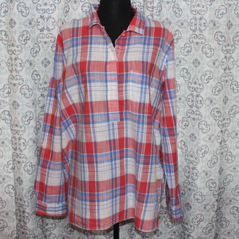 Gap Womens Plad 2‎ button 100% Cotton LS Shirt Light Weight XL